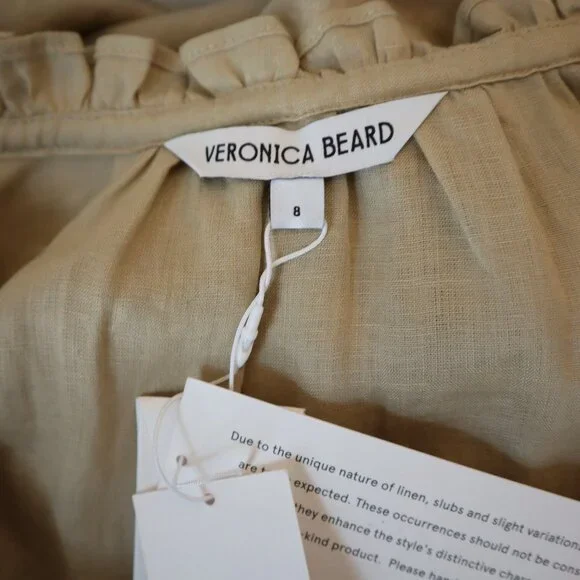 Veronica Beard Hawkin Linen Dress Pebble Khaki Women's Size 8 New Tag $448